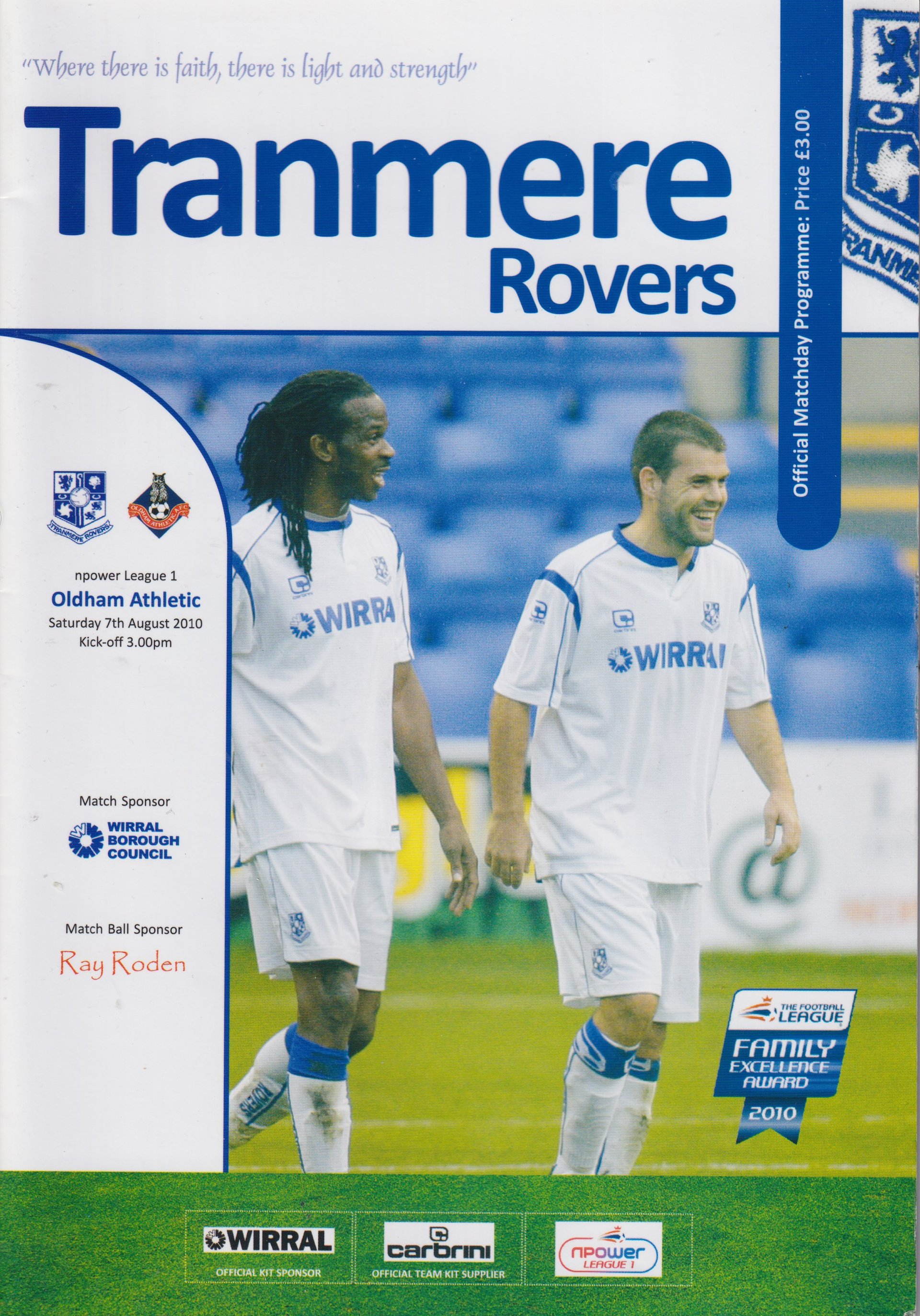 Tranmere Rovers v Oldham Athletic match programme